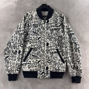 Revolver Graffiti Print Jacket Mens Size 42 White Black Hip Hop Streetwear